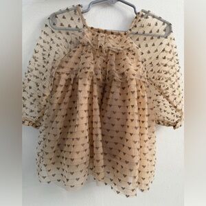 Zara Beige Sheer Heart Print Ruffle Top